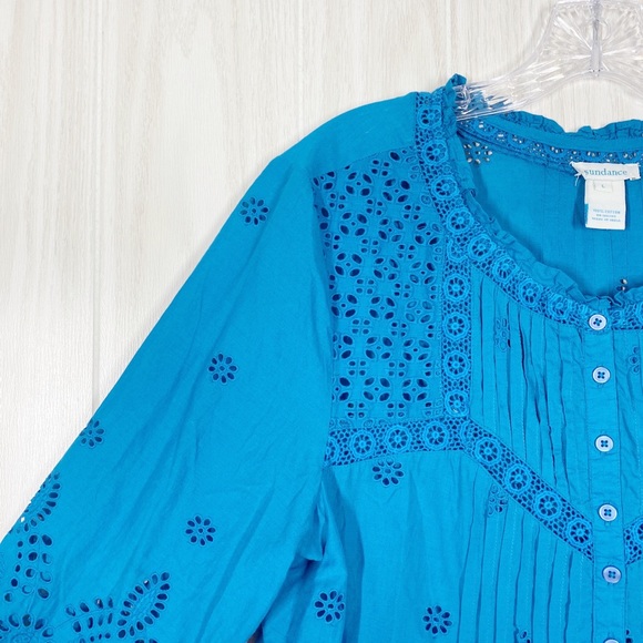 Sundance | Blue Eyelet Cotton Blouse Size Large - Picture 3 of 7
